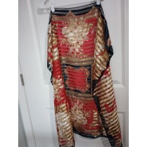 Vintage Liz Claiborne Scarf 34" Square Red Gold Floral Baroque Sheer Metallic...